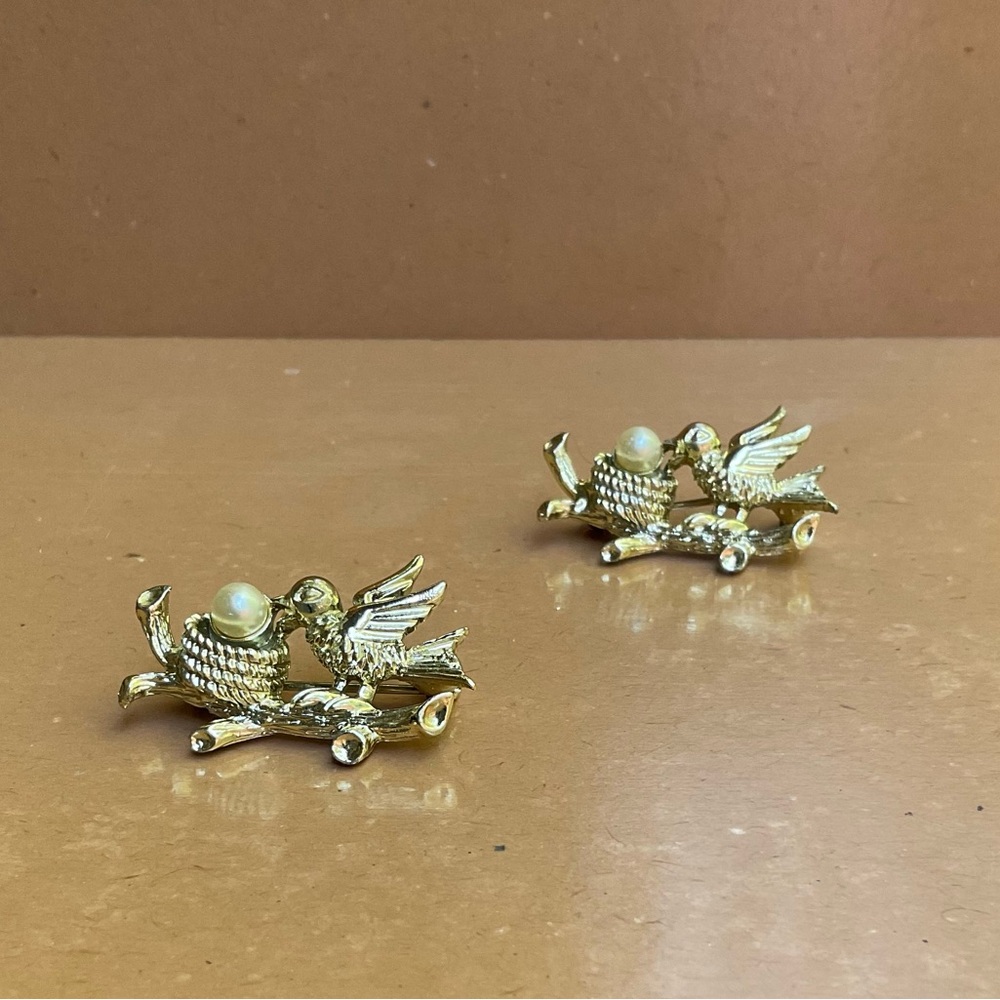 Branch bird ,Nest & Pearl Egg Pin Broch